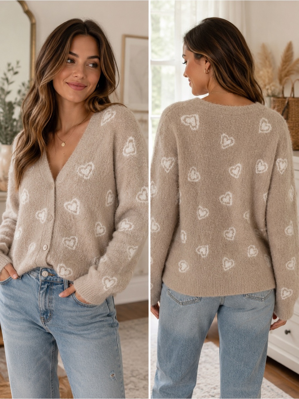 Bailey 44 Fuzzy Heart Cardigan Sweater XL soft Cottagecore whimsy coquette femme - Picture 6 of 9